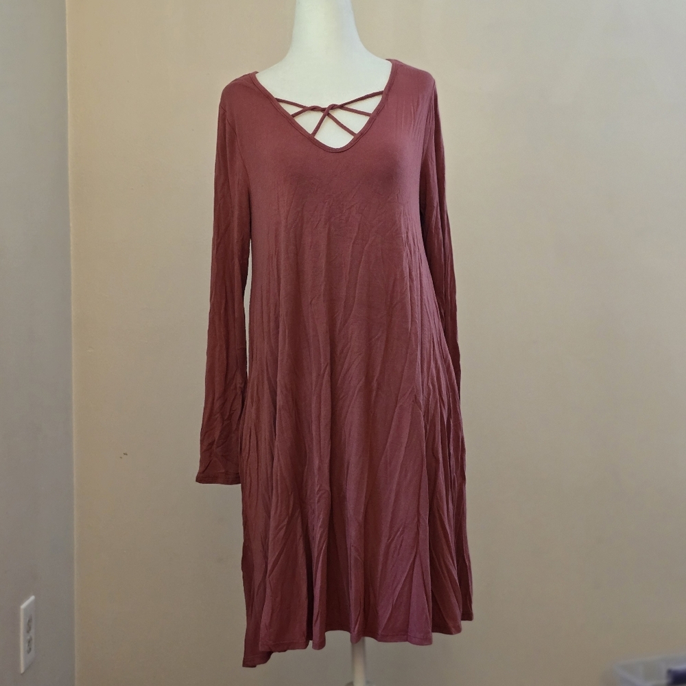 a.gain Women's Medium Burnt Orange Long Sleeve Dress